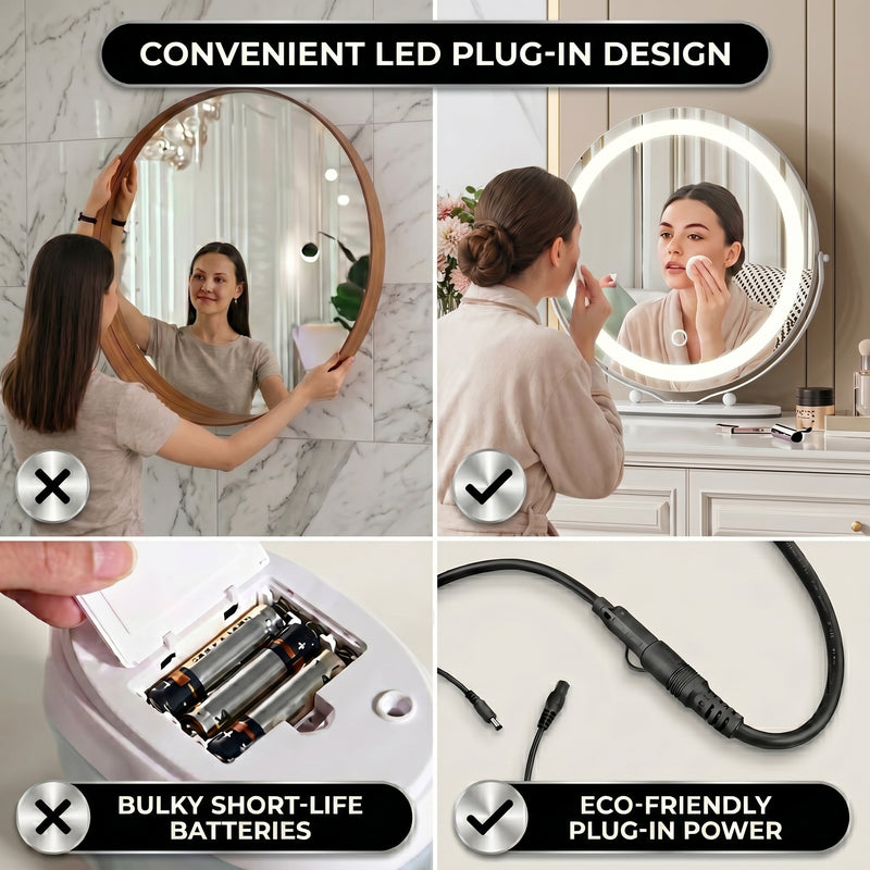 LED Vanity Mirror with Halo Lights – 12" & 19" | Dimmable LED Makeup Mirror with 360° Rotation, Touch Control | Gold & White - 8 (add)