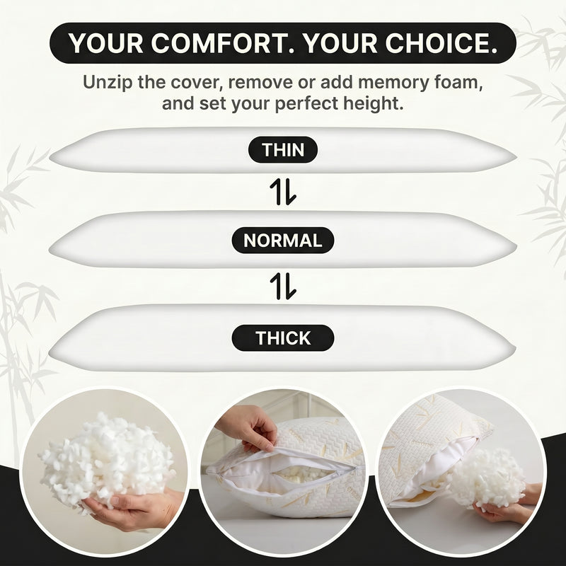Premium Bamboo and Memory Foam Pillow – Ergonomic, Adjustable & Hypoallergenic Sleep Support - 8 (add)