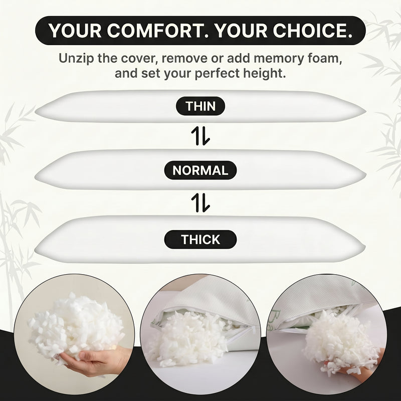 Premium Bamboo and Memory Foam Pillow – Ergonomic, Adjustable & Hypoallergenic Sleep Support - 8 (add)