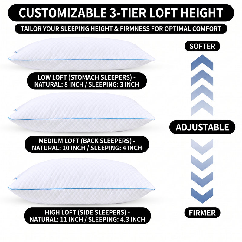 Gel Memory Foam Pillows, Set of 2 – Firm Quilted & Dual-Sided Cooling - 8
