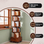 Rotating Bookshelf Tower – 360° Spinning Bookcase | 5 & 6-Tier, Solid Wood & MDF - 8