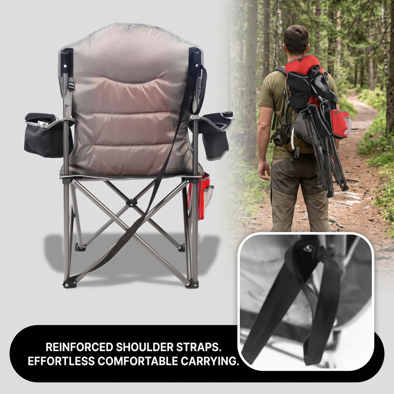 Oversized Portable Camping Chair with Lumbar Support & Cooler Bag - 8