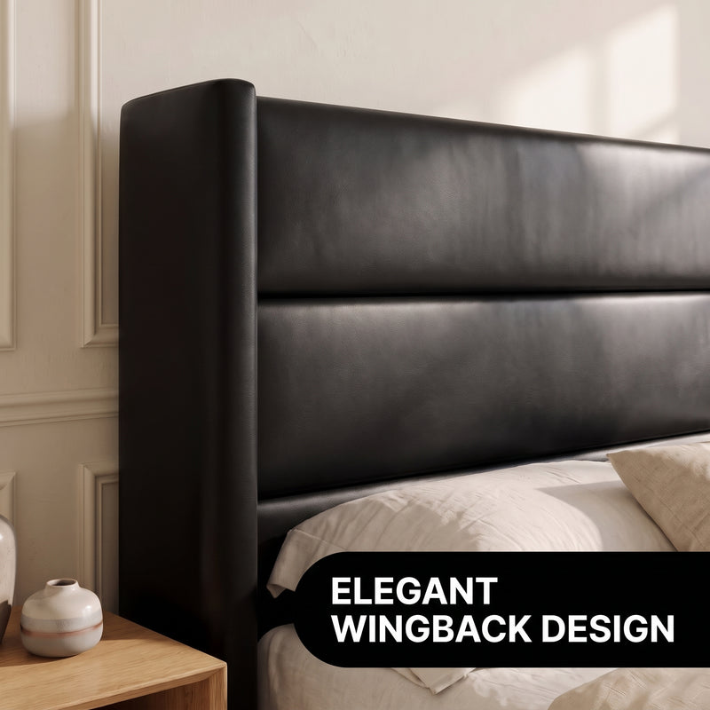 Lift-Up Storage Bed Frame with Upholstered Wingback Headboard - 8