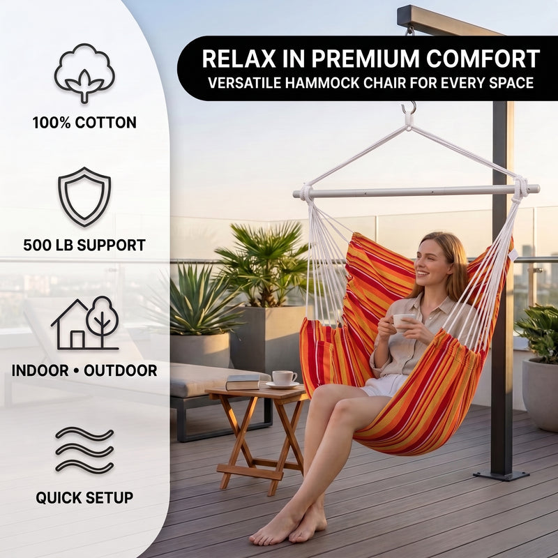 Premium Cotton Hanging Hammock Chair for Indoor & Outdoor Relaxation - 8