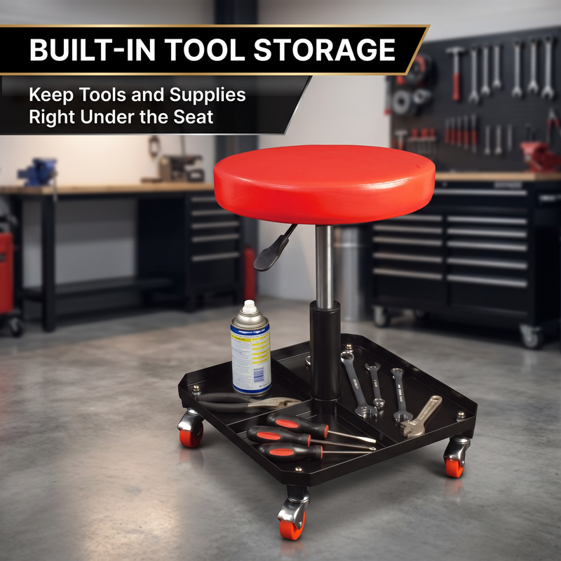 Pneumatic Rolling Mechanic Stool with Wheels – Adjustable Height Shop Stool with Tool Tray, 360° Swivel Seat for Garage & Workshop - 8