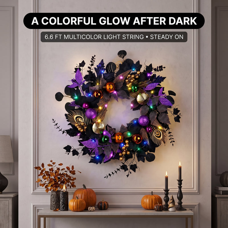 HALLOWEEN WREATH WITH LIGHTS FOR FRONT DOOR – PRE-LIT PUMPKIN, WITCH & GOTHIC PORCH DÉCOR - 8