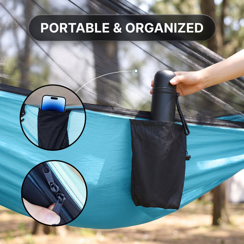DOUBLE CAMPING HAMMOCK WITH REVERSIBLE BUG NET – 2 PERSON, 660 LB - 8