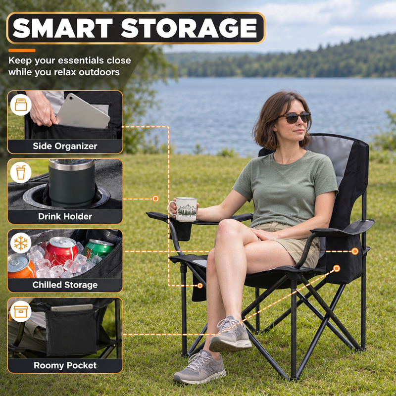 Heavy Duty Camping Chair with Cooler Storage – Single or Twin Pack - 8