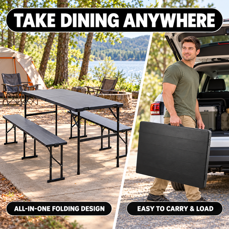 6 Ft Folding Picnic Table with 2 Benches (3-Piece Set) - 8