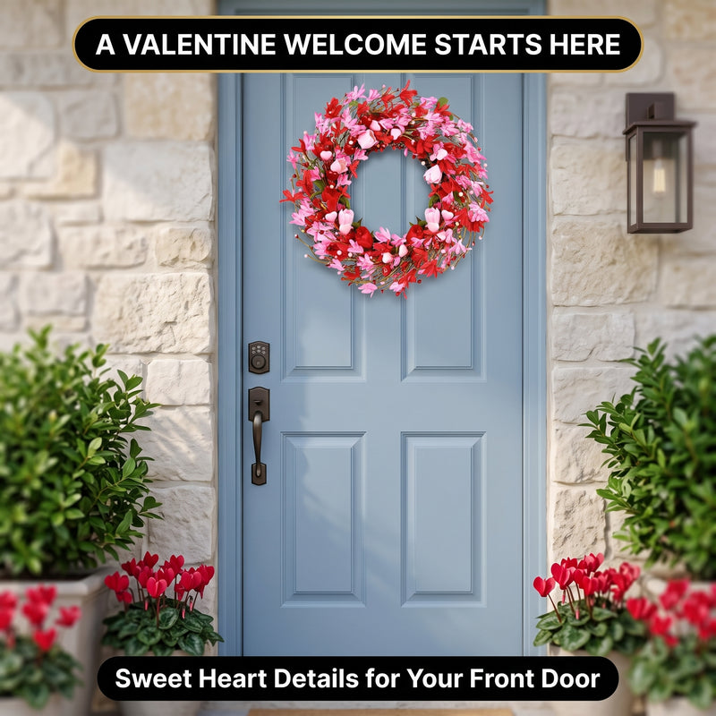 VALENTINE WREATHS FOR FRONT DOOR – HEART & BERRY FLORAL WREATH FOR VALENTINE’S DAY DÉCOR - 8