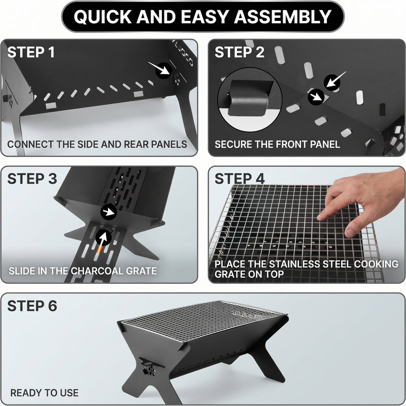 Portable Folding Charcoal Grill & Campfire Fire Pit - 8