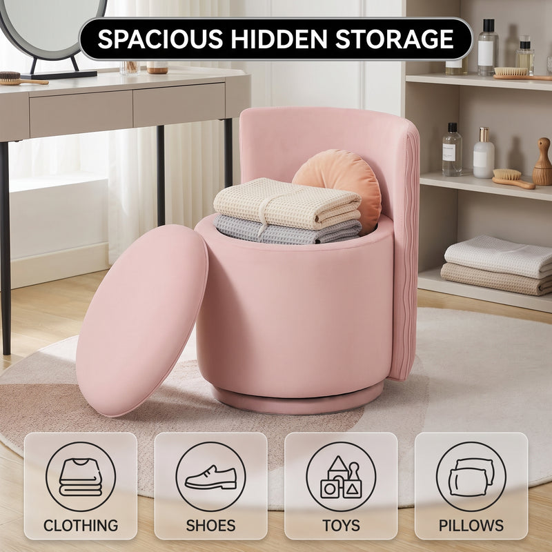VANITY CHAIR WITH STORAGE – 360° SWIVEL VELVET SEAT - 8