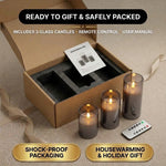 Flameless Candles with Remote & Timer – Glass Pillar Set of 3 - 8