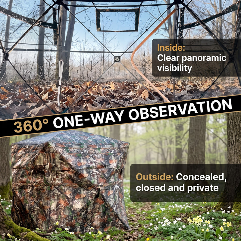 SucceBuy Hunting Blind, 270° & 360° See Through Ground Blind, 2-3 Person / 3-4 Person Pop Up Deer Blind for Hunting with Carrying Bag, Portable Tent - 8