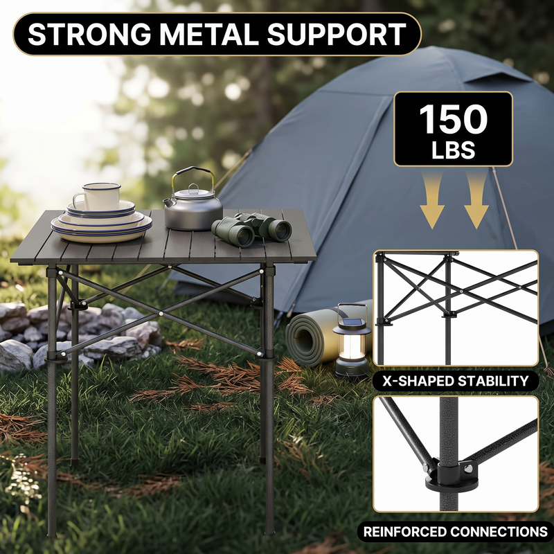 Aluminum Folding Camping Table – Portable Roll-Up with Carry Bag - 8