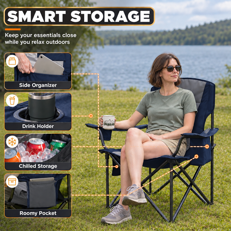 Heavy Duty Camping Chair with Cooler Storage – Single or Twin Pack - 8