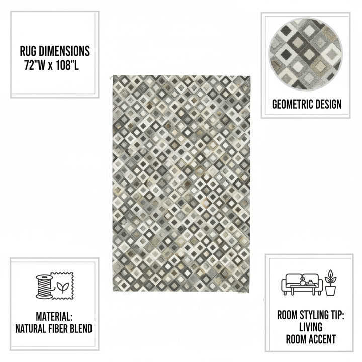 6' X 9' Black Gray And White Faux Cowhide Geometric Area Rug