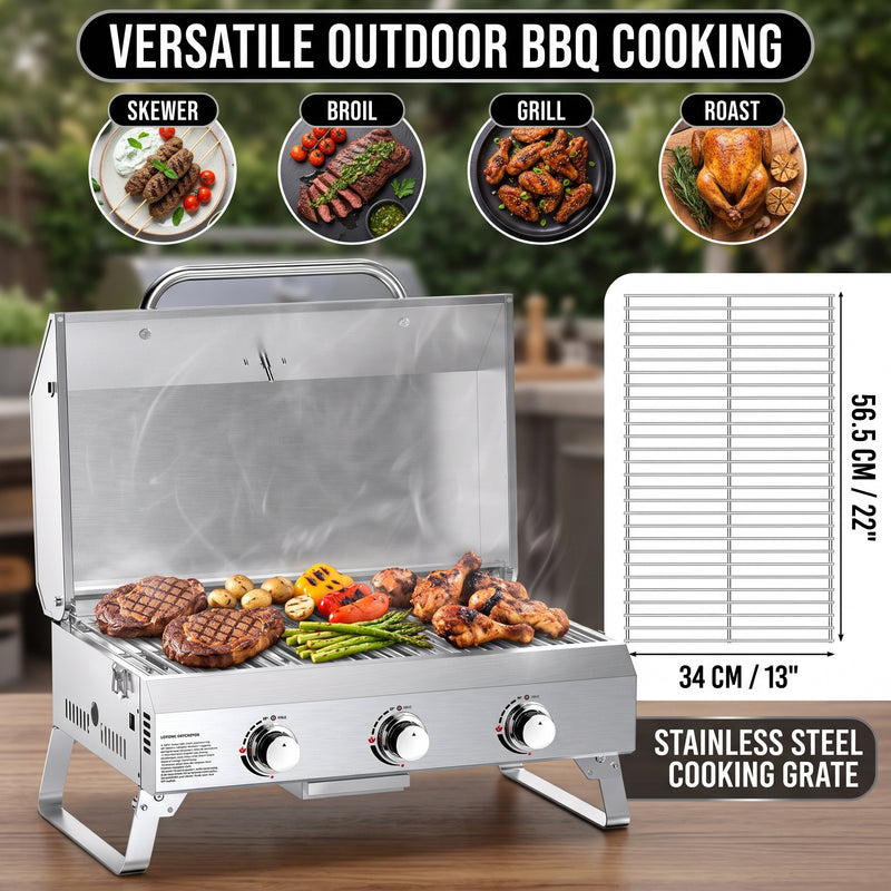 PORTABLE STAINLESS STEEL TABLETOP PROPANE GRILL – 2 & 3 BURNER OUTDOOR BBQ OPTIONS - 8