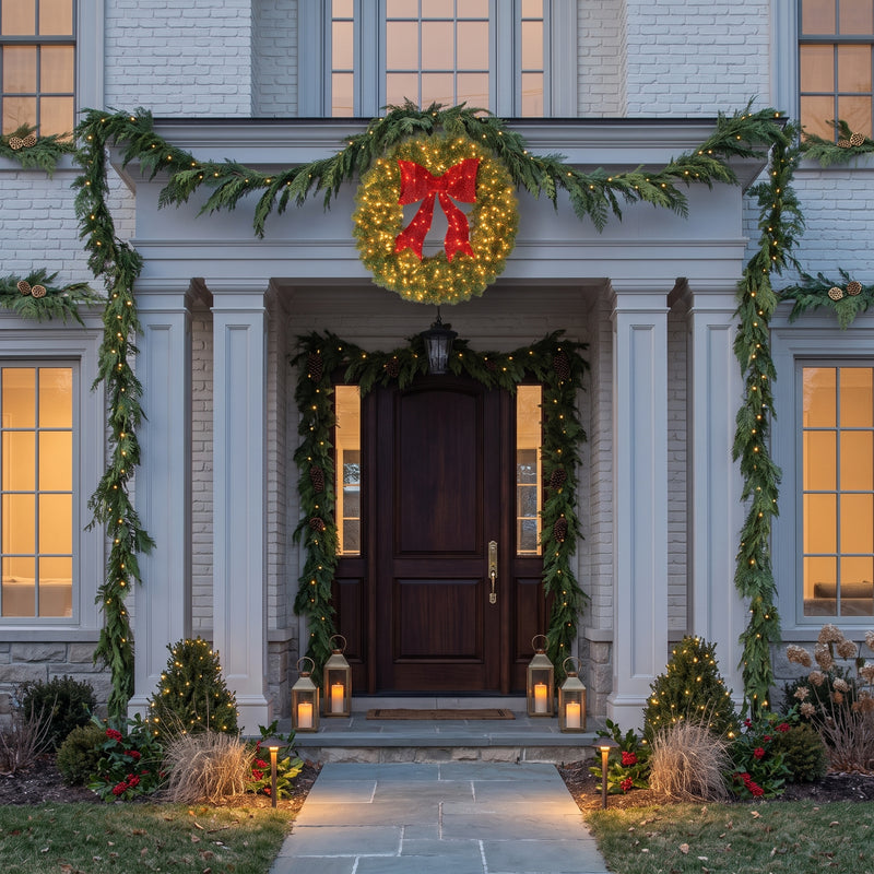 PRE-LIT CHRISTMAS WREATH – WARM LED DOOR DÉCOR - 8