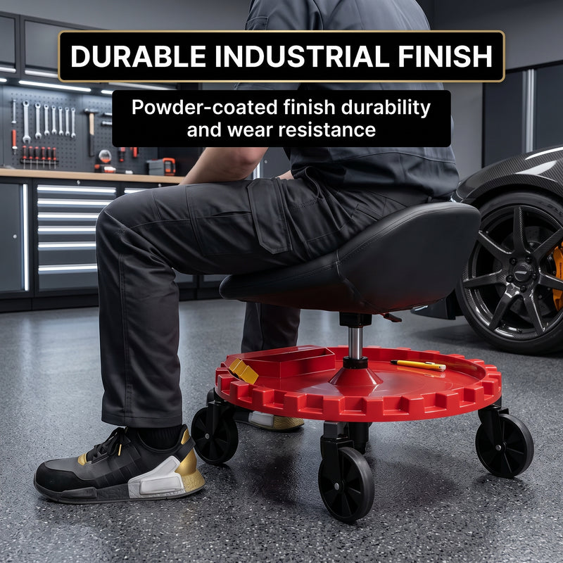 Rolling Mechanic Stool – Adjustable Workshop Seat with Tool Tray & Casters - 8
