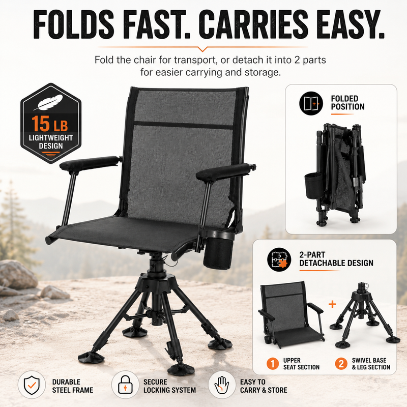 Portable Adjustable Hunting Chair with Swivel & Heated - 8