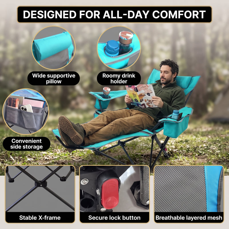 Premium Reclining Outdoor Camping Chair – Adjustable Comfort Seat - 8
