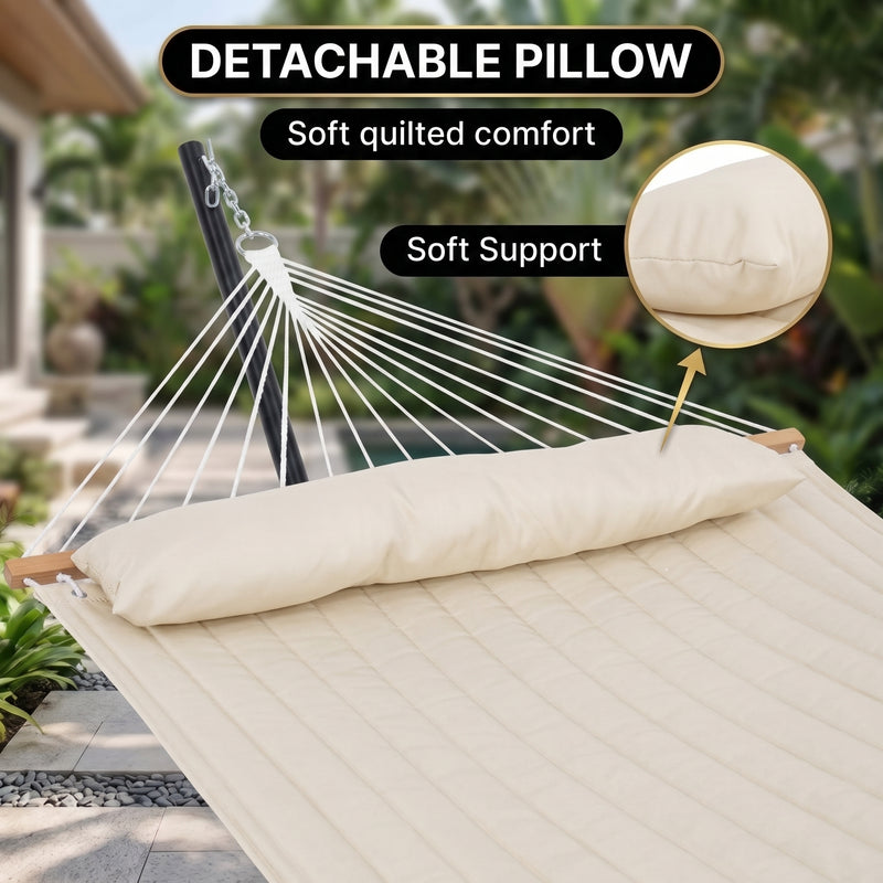 Outdoor Double Hammock with Stand for 2 – Heavy Duty Steel Frame, Pillow Included - 8