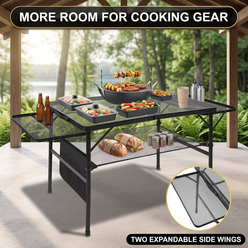Foldable Camping Table Collapsible Picnic Aluminum Alloy Grill Stand - 8