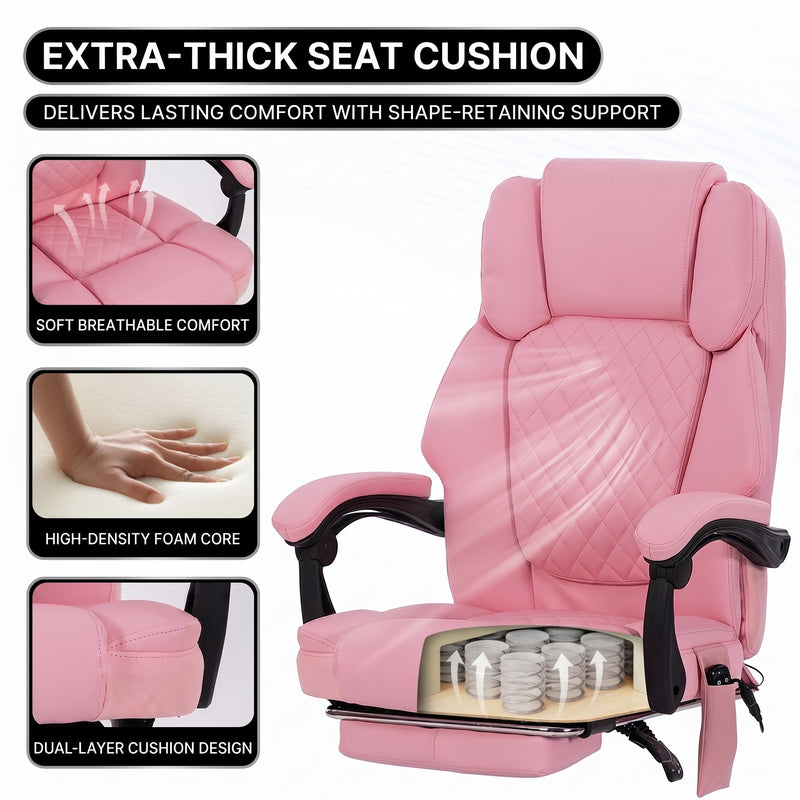 Executive Massage Office Chair with Heated Lumbar, Reclining Backrest & Extendable Footrest - 8