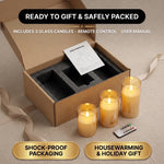 Flameless Candles with Remote & Timer – Glass Pillar Set of 3 - 8