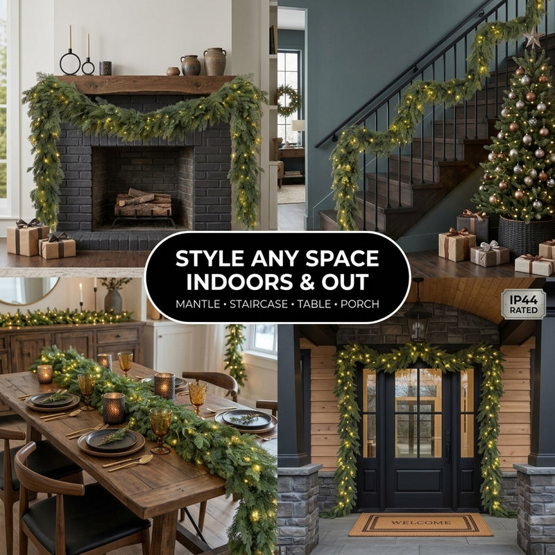 CHRISTMAS GARLAND WITH LIGHTS – PRE-LIT HOLIDAY GREENERY - 8