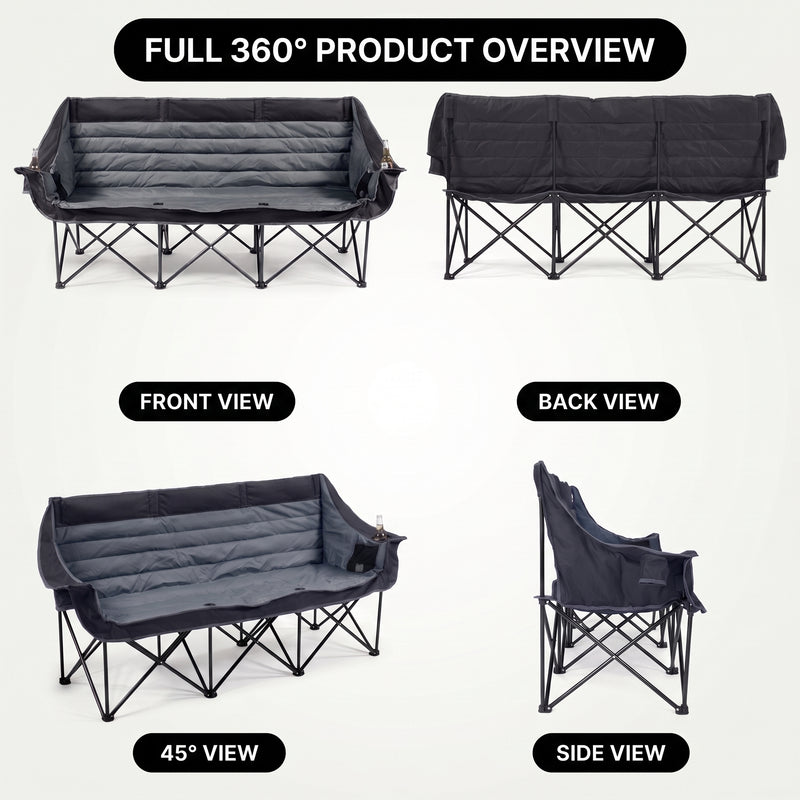 Oversized Padded 3-Person Folding Camping Loveseat Chair – Heavy Duty Outdoor Seating - 8