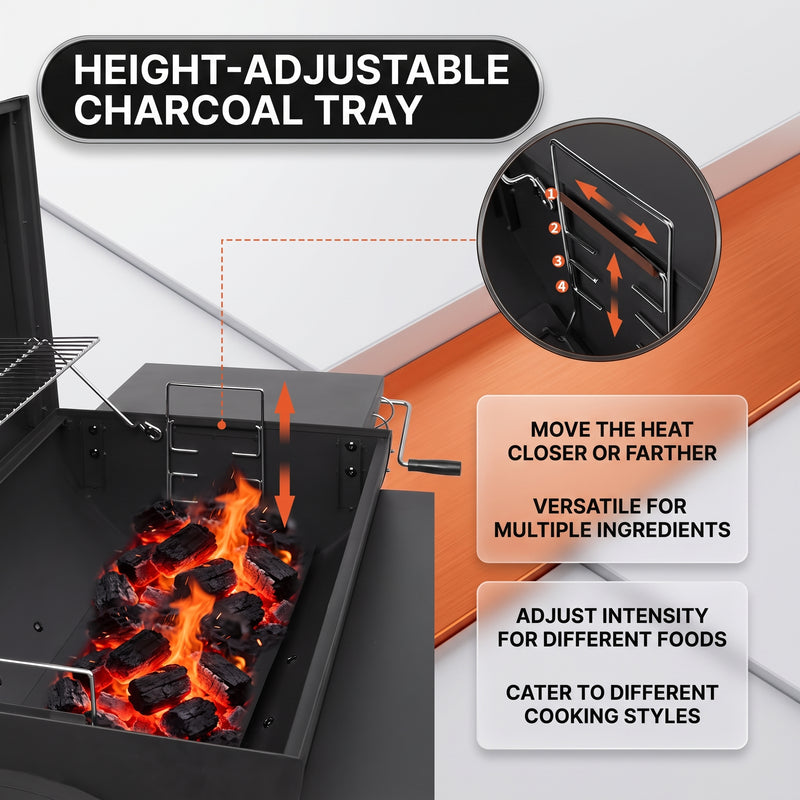 Portable Charcoal Grill with Smoking Function, Foldable Suitcase Design with Wheels, Multi-Tier Storage Rack & Waterproof Cover for Outdoor BBQ Parties - 8