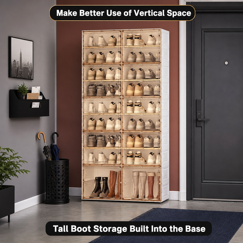 Foldable Shoe Cabinet with Doors – Slim Entryway Shoe Storage Organizer - 8