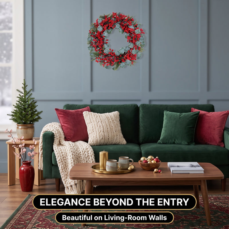 CHRISTMAS BERRY WREATH FOR FRONT DOOR – WINTER PINE HOLIDAY DÉCOR - 8
