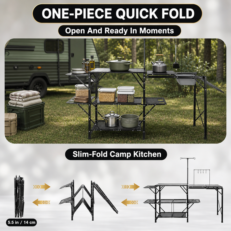 Camping Portable Cook Station/Kitchen Table, Folding Outdoor Cooking Table with Storage - 8