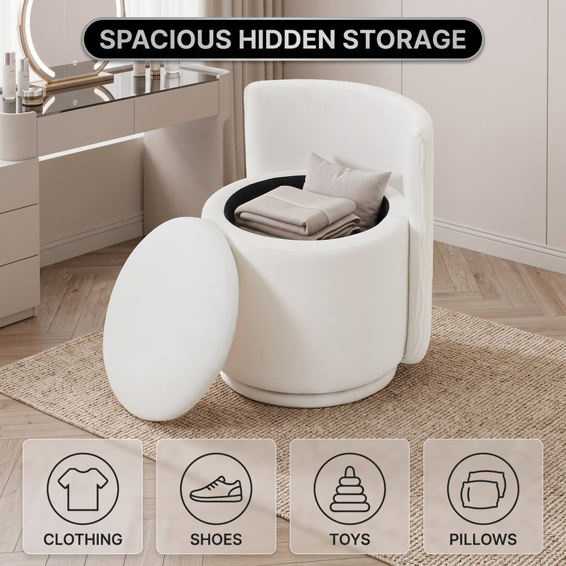 VANITY CHAIR WITH STORAGE – 360° SWIVEL VELVET SEAT - 8
