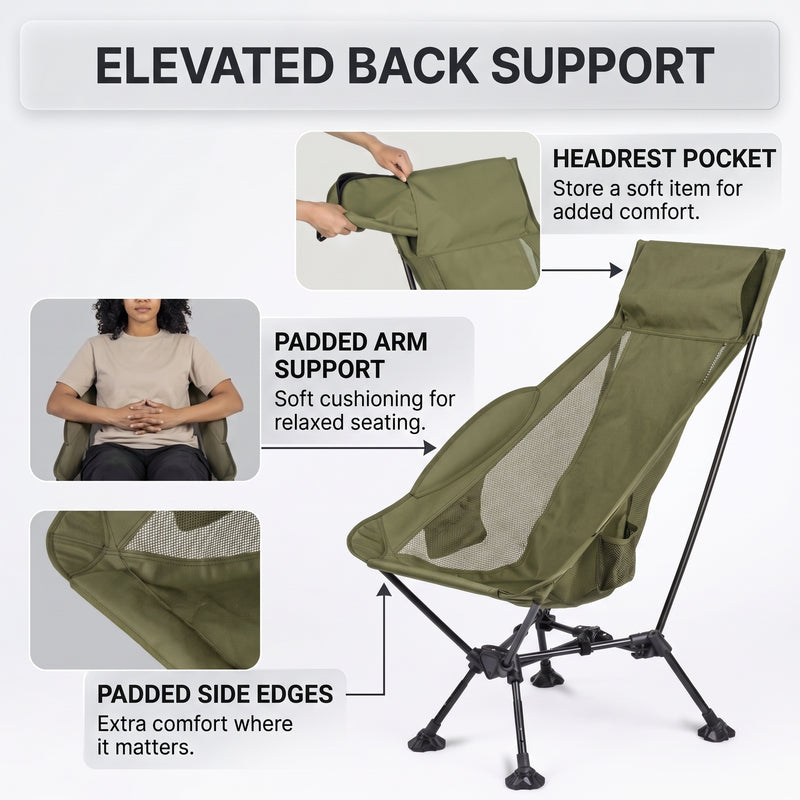 Ultra-Compact High Back Folding Camping Chair – Lightweight & Portable - 8