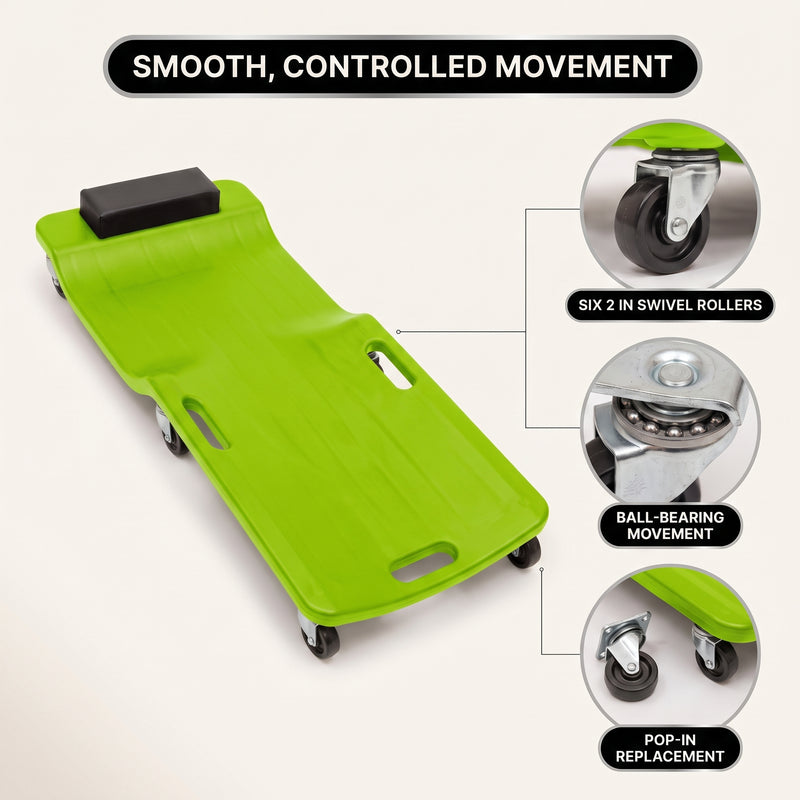 Low Profile Rolling Garage Creeper - Mechanic Creeper with Padded Headrest & Tool Trays, Under Car Roller for Automotive Repair, Rolling Car Creeper - 8