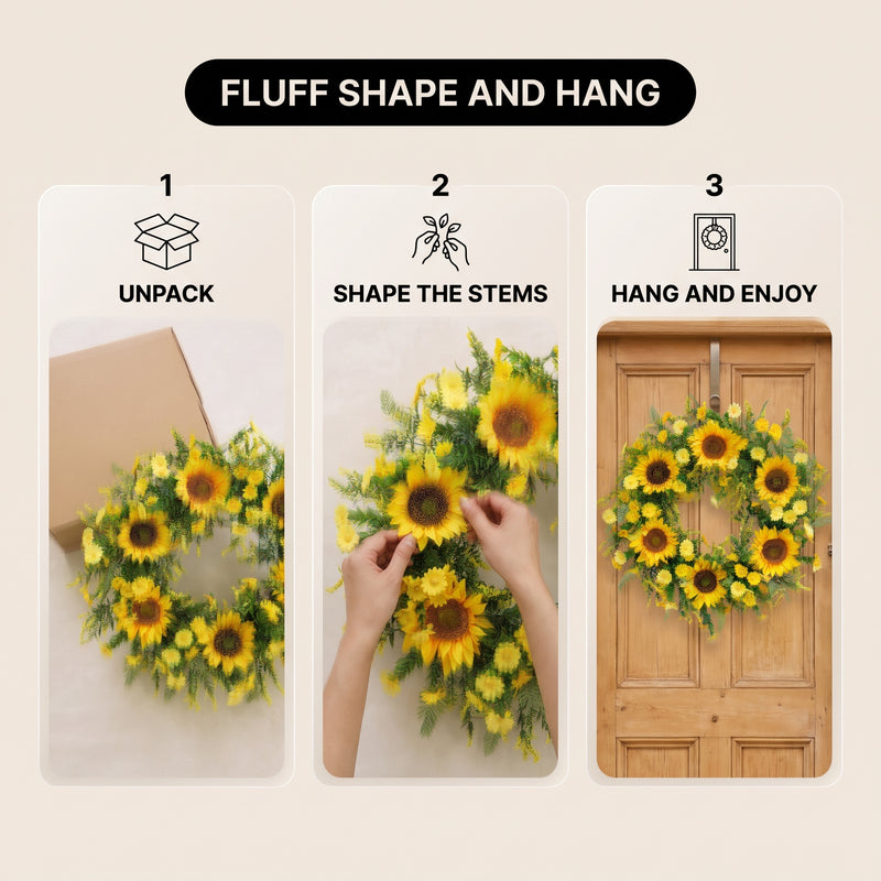 SUNFLOWER WREATH FOR FRONT DOOR – SUMMER FLORAL PORCH DÉCOR - 8