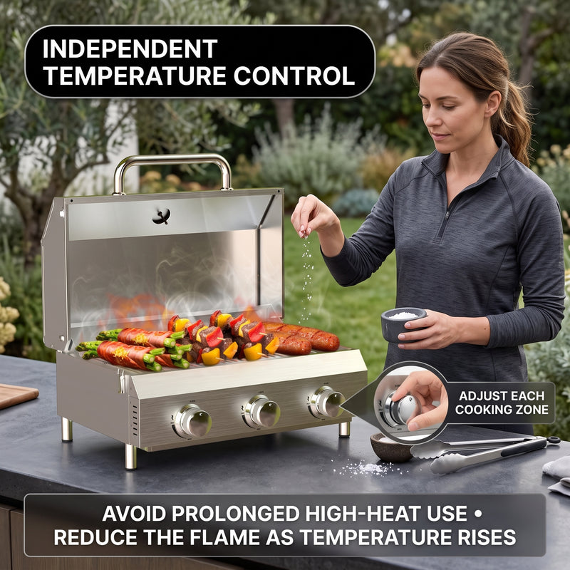 PORTABLE STAINLESS STEEL TABLETOP PROPANE GRILL – 2 & 3 BURNER OUTDOOR BBQ OPTIONS - 8
