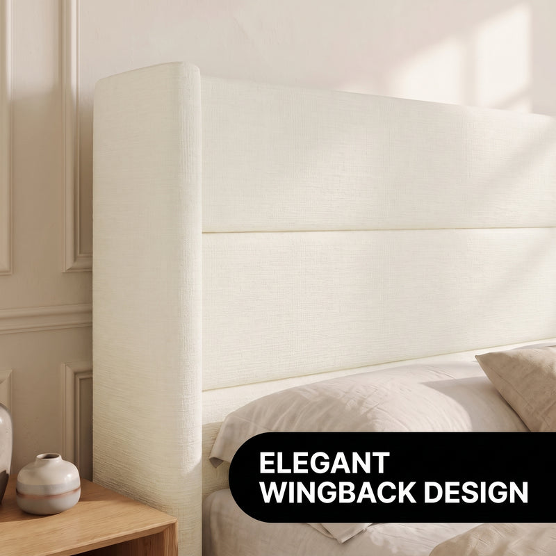 Lift-Up Storage Bed Frame with Upholstered Wingback Headboard - 8