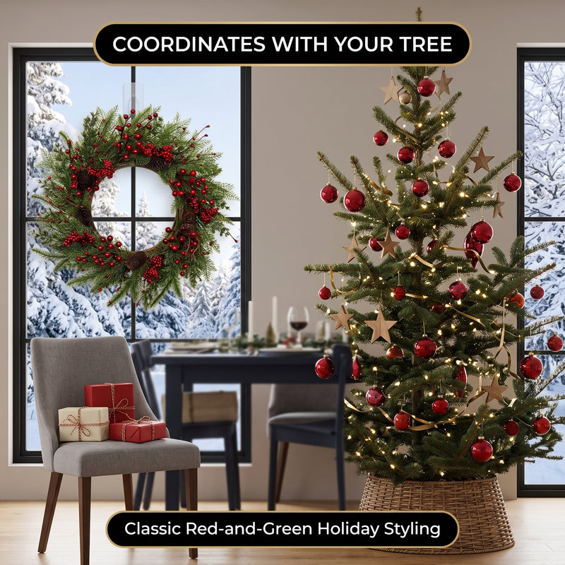 CHRISTMAS BERRY WREATH FOR FRONT DOOR – WINTER PINE HOLIDAY DÉCOR - 8
