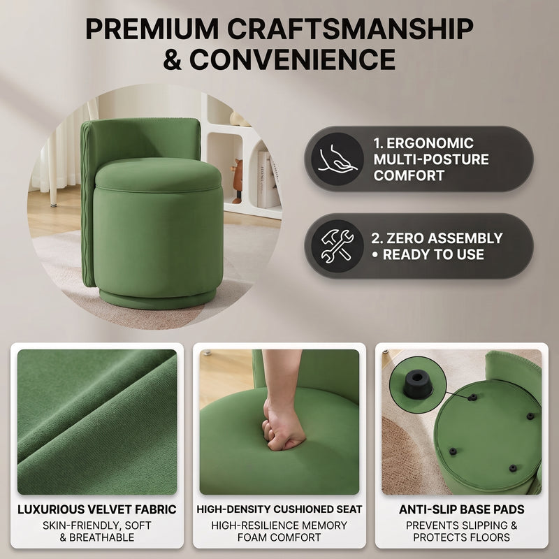 VANITY CHAIR WITH STORAGE – 360° SWIVEL VELVET SEAT - 8