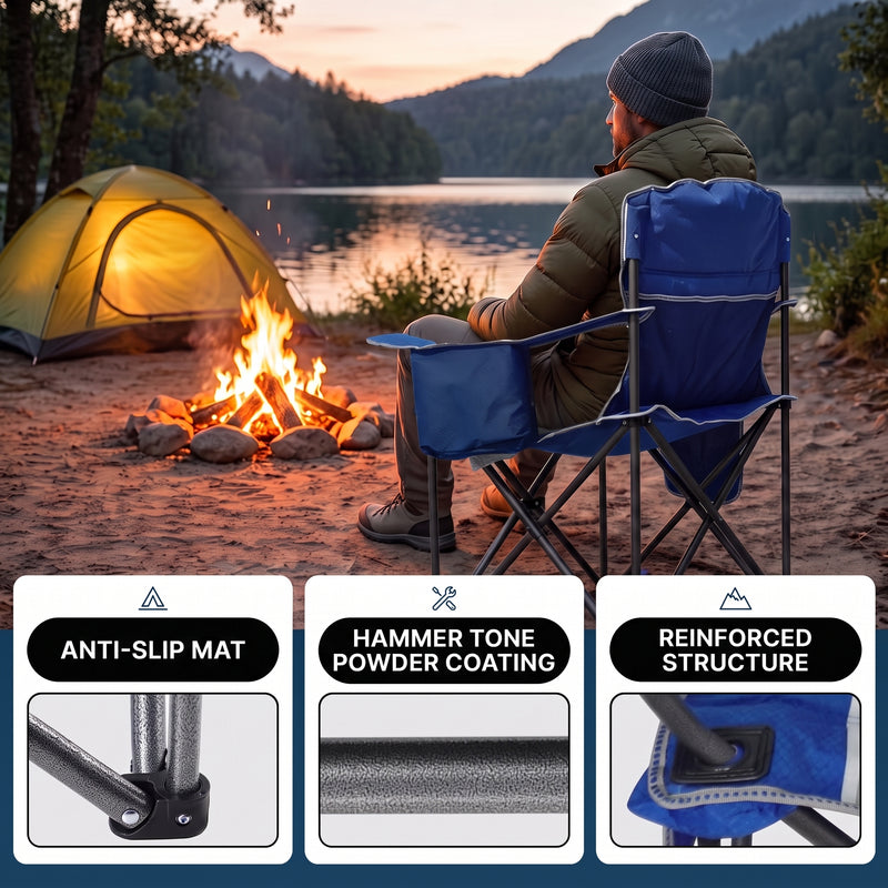 Heavy Duty Portable Folding Camping Chair with Cup Holder & Cooler Pocket - 8