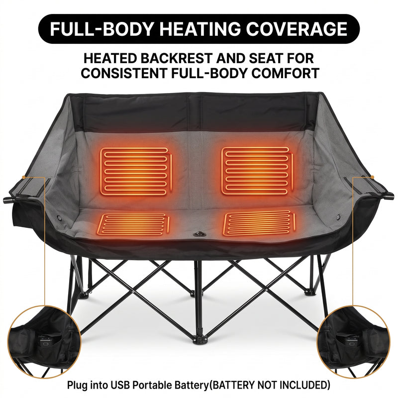 Heated Camping Chair for Adult Outdoor Activities - Portable Folding Heated Chair with 3 Adjustable Heat Levels, Heating Backrest Cushion Support 264LBS for Patio Camping (Battery Not Included) - 8