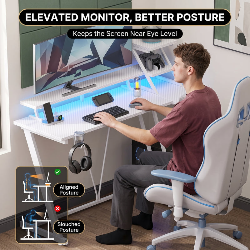 L-SHAPED GAMING DESK – LED LIGHTS & POWER OUTLETS - 8