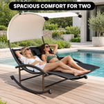 Outdoor Chaise Lounger with Canopy – Single & Double 2-Person Patio Sun Lounger with Cushions & Headrest - 8
