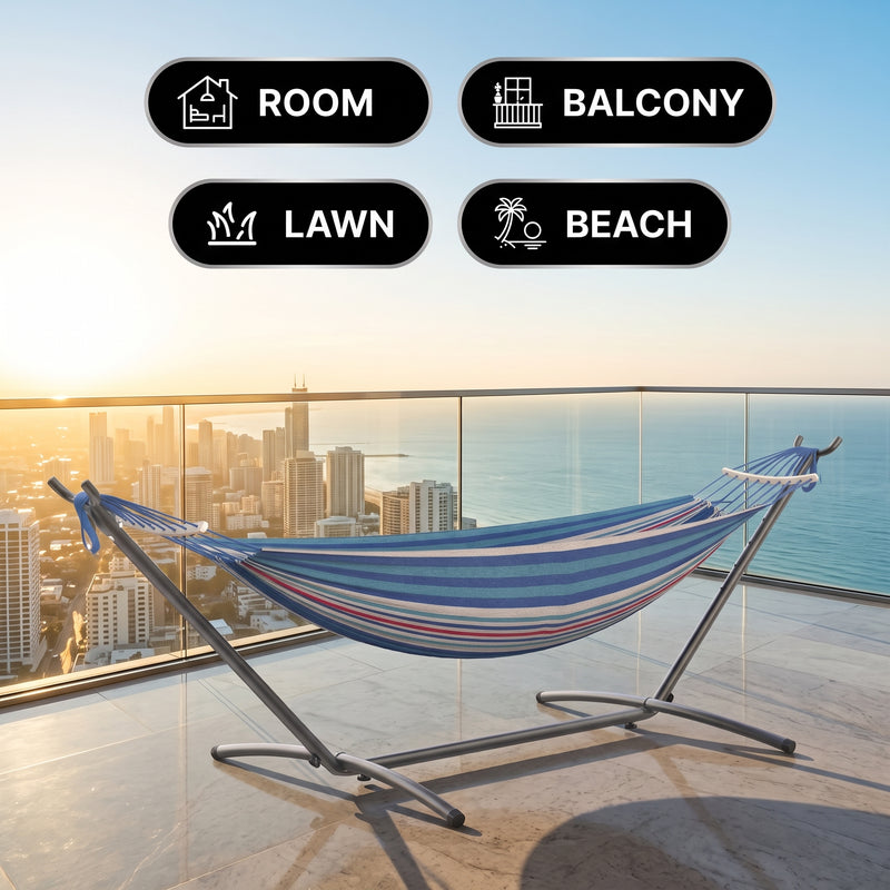 Double Hammock with Stand – Portable, Adjustable & 600lb Capacity for Indoor & Outdoor - 8
