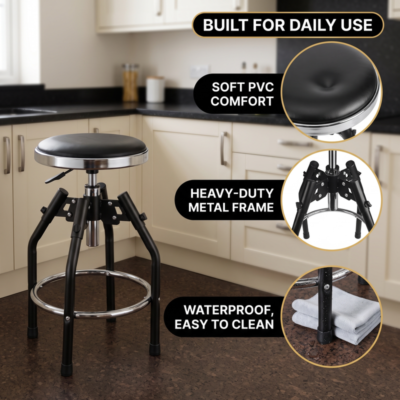 Swivel Bar Stool for Garage & Shop - Backless Counter Stool with Padded Seat, Workbench Stool for Workshop, Single Bar Stool with Chrome Legs - 8